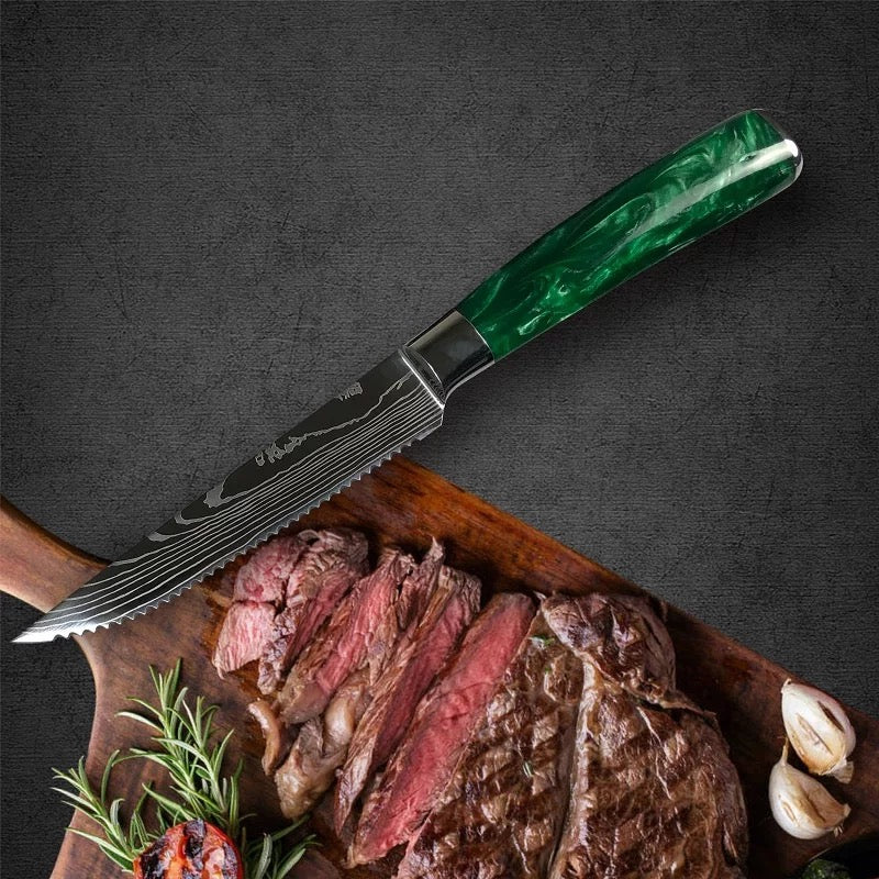 8-Pc. Green Marble Steak Knife Set