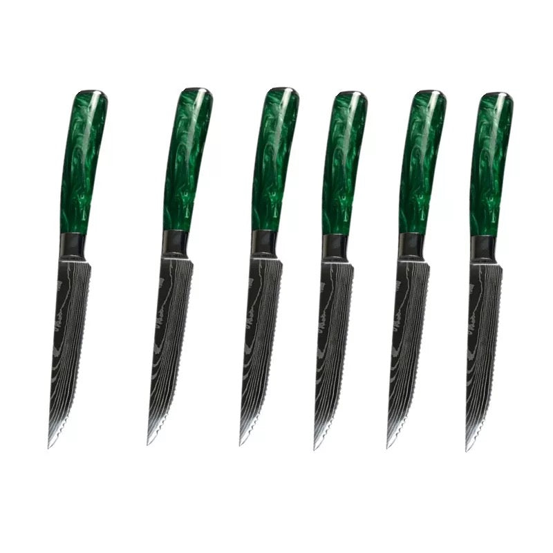 6-Pc. Green Marble Steak Knife Set